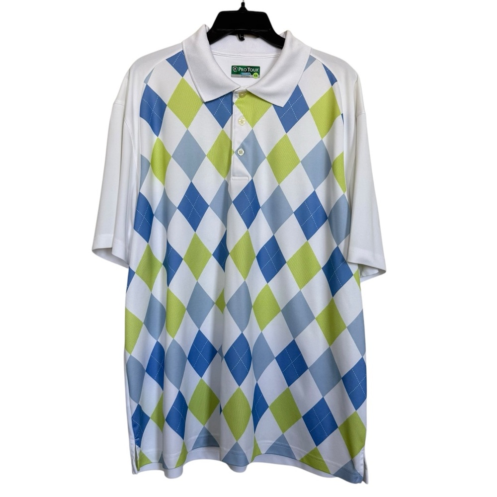 Pro Tour Men’s Sz XXL Cool Play Argyle Diamond Print Golf Shirt